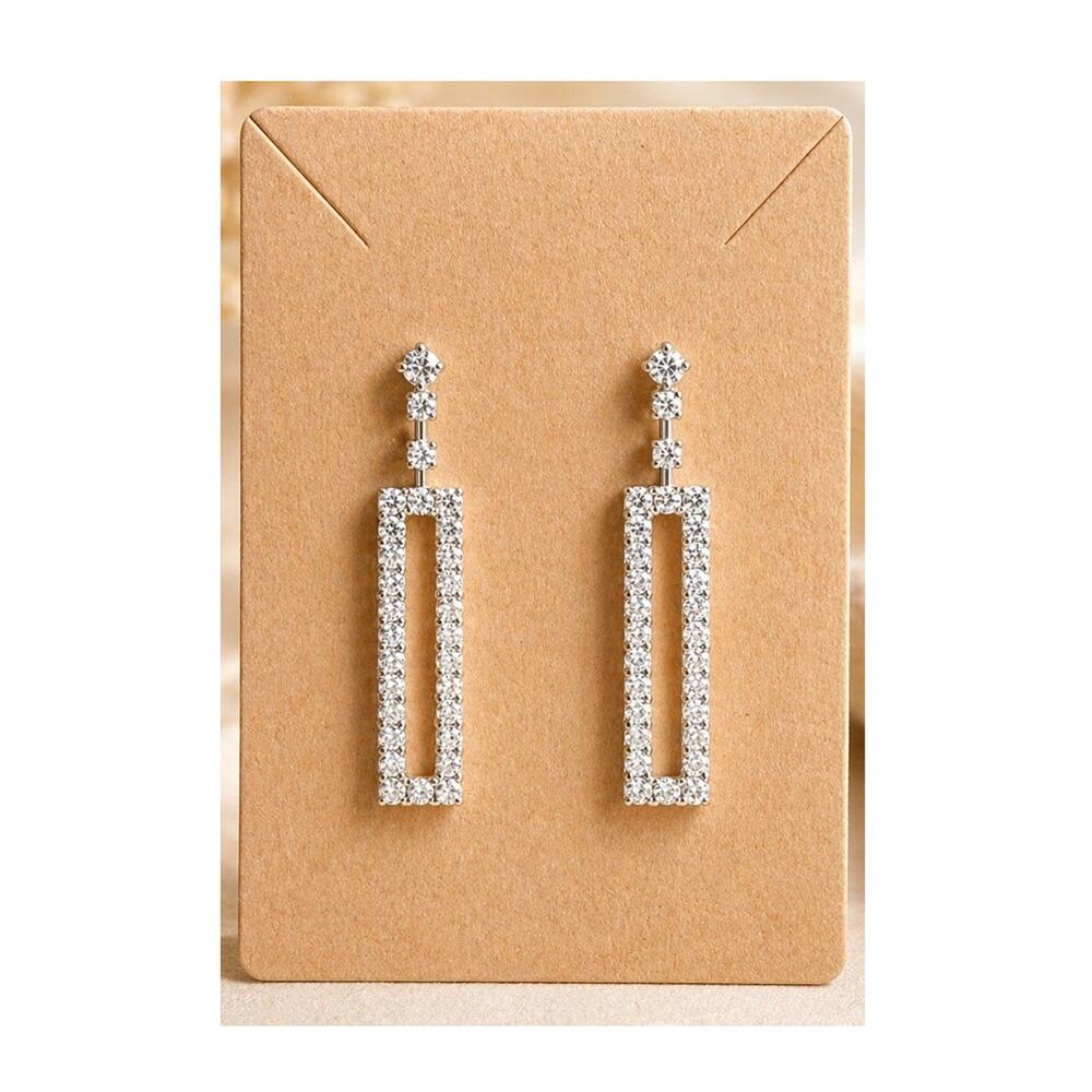 Rectangle Crystal Dangle/Drop Earrings Silver Tone Butterfly Back